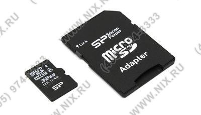 Silicon Power SP032GBSTH004V10-SP microSDHC Memory Card 32Gb Class4 + microSD--SD Adapter