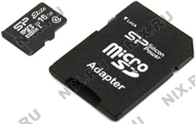 Silicon Power SP016GBSTHBU1V10-SP microSDHC Memory Card 16Gb UHS-I U1 + microSD--SD Adapter