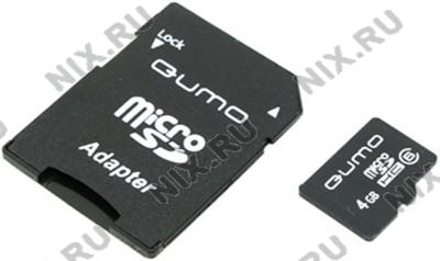 Qumo QM4GMICSDHC6 microSDHC 4Gb Class6 + microSD--SD Adapter