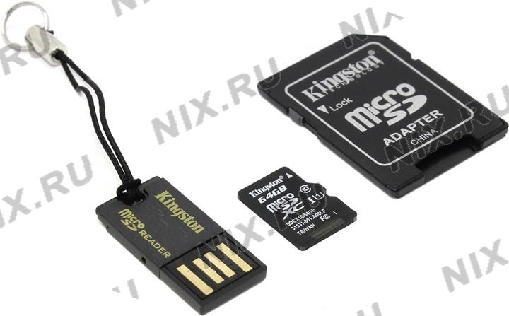 Kingston MBLY10G2/64GB microSDXC Memory Card 64Gb Class10+ microSD--SD+ USB-microSD