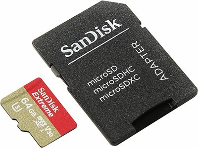 SanDisk Extreme SDSQXVF-064G-GN6MA microSDXC Memory Card 64Gb UHS-I U3 +microSD--SD Adapter
