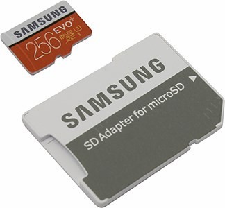 Samsung EVO Plus MB-MC256DA/RU microSDXC Memory Card 256Gb Class10 UHS-I U3+ microSD-- SD Adapter