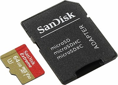 SanDisk Extreme SDSQXVF-064G-GN6AA microSDXC Memory Card 64GbUHS-I U3 +microSD--SD Adapter