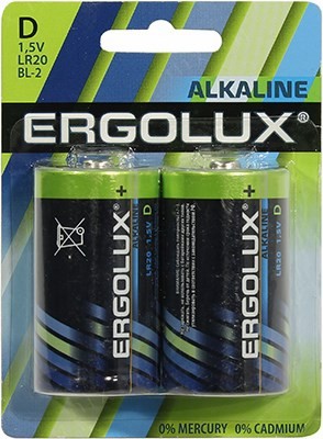 Ergolux LR20 BL-2 Size D,  (alkaline) . 2 