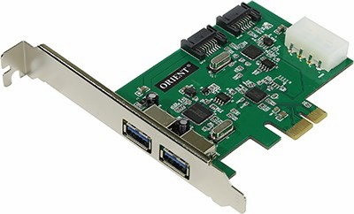 Orient VA-3U2SA2PE (OEM) PCI-Ex1, USB3.0, 2 port-ext, SATA 6Gb/s, 2port-int