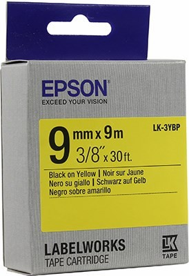   EPSON C53S653002 LK-3YBP (9 x 9, Black on Yellow)