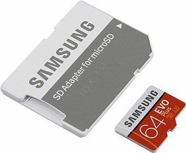 Samsung EVO Plus MB-MC64GA/RU microSDXC Memory Card 64Gb Class10 UHS-I U3+ microSD-- SD Adapter