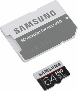 Samsung PRO Plus MB-MD64GA/RU microSDXC Memory Card 64Gb Class10 UHS-I U3+ microSD-- SD Adapter