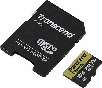 Transcend TS16GUSDU3M microSDHC 16Gb UHS-I U3 + microSD--SD Adapter