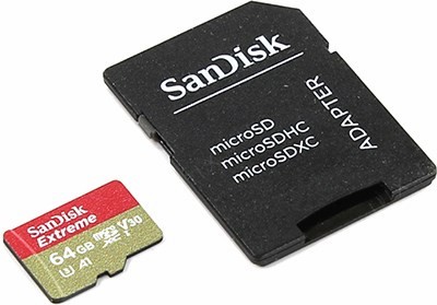 SanDisk Extreme SDSQXAF-064G-GN6MA microSDXC Memory Card 64GbUHS-I U3 V30 +microSD--SD Adapter