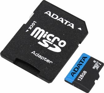 ADATA Premier AUSDX128GUICL10_85-RA1 microSDXC Memory Card 128Gb UHS-I U1 + microSD--SD Adapter