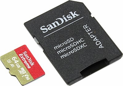 SanDisk Extreme SDSQXAF-064G-GN6AA microSDXC Memory Card 64GbUHS-I U3 V30 +microSD--SD Adapter