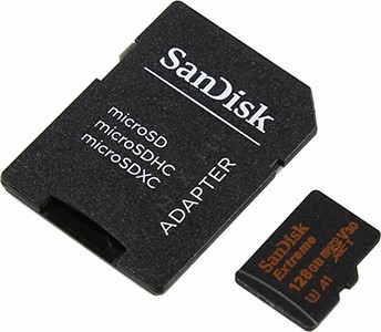 SanDisk Extreme SDSQXAF-128G-GN6MA microSDXC Memory Card 128Gb UHS-I U3 + microSD-- SD Adapter