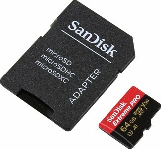 SanDisk Extreme Pro SDSQXCG-064G-GN6MA microSDXC Memory Card 64Gb UHS-I U3 Class10 + microSD-- SD Adapter