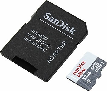 SanDisk Ultra SDSQUNS-032G-GN3MA microSDHC Memory Card 32Gb UHS-I U1 Class10 + microSD-- SD Adapter