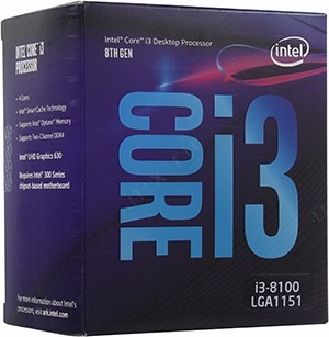 CPU Intel Core i3-8100 BOX 3.6 GHz/4core/SVGA UHD Graphics 630/ 6Mb/65W/8 GT/s LGA1151