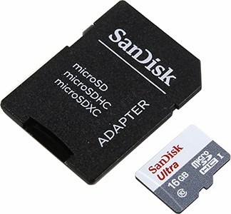 SanDisk Ultra SDSQUNS-016G-GN3MA microSDHC Memory Card 16Gb UHS-I U1 Class10 + microSD-- SD Adapter