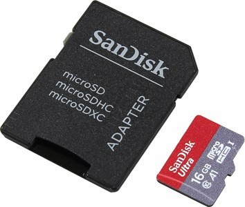 SanDisk Ultra SDSQUAR-016G-GN6TA microSDHC Memory Card 16Gb UHS-I U1 Class10 + microSD-- SD Adapter