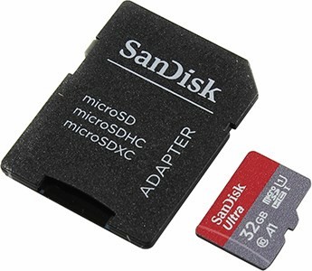 SanDisk Ultra SDSQUAR-032G-GN6TA microSDHC Memory Card 32Gb UHS-I U1 Class10 + microSD-- SD Adapter