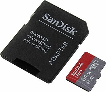SanDisk Ultra SDSQUAR-064G-GN6IA microSDXC Memory Card 64Gb UHS-I U1 Class10 + microSD-- SD Adapter