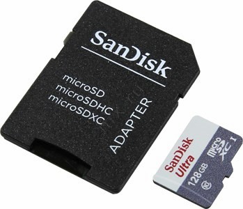 SanDisk Ultra SDSQUNS-128G-GN6TA microSDXC Memory Card 128Gb UHS-I U1 Class10 + microSD-- SD Adapter