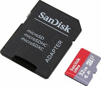 SanDisk Ultra SDSQUAR-032G-GN6IA microSDHC Memory Card 32Gb UHS-I U1 Class10 + microSD-- SD Adapter