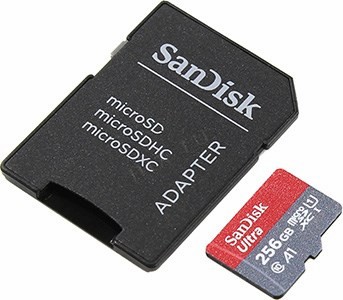 SanDisk Ultra SDSQUAR-256G-GN6MA microSDXC Memory Card 256Gb UHS-I U1 Class10 + microSD-- SD Adapter