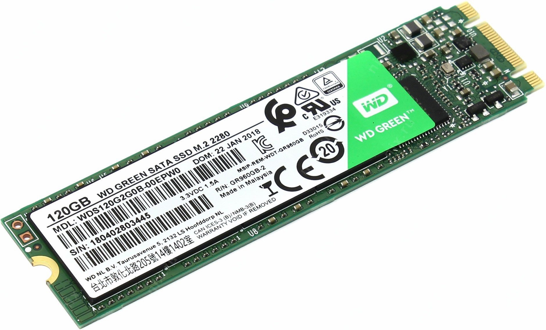 SSD 120 Gb M.2 2280 B&M 6Gb/s WD Green WDS120G2G0B 3D TLC
