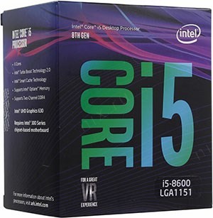 CPU Intel Core i5-8600 BOX 3.1 GHz/6core/SVGA UHD Graphics 630/1.5+9Mb/65W/8 GT/s LGA1151