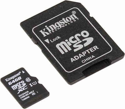 Kingston SDCS/64GB microSDXC Memory Card 64Gb UHS-I U1 + microSD--SD Adapter