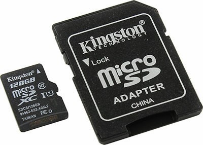 Kingston SDCS/128GB microSDXC Memory Card 128Gb UHS U1 + microSD--SD Adapter