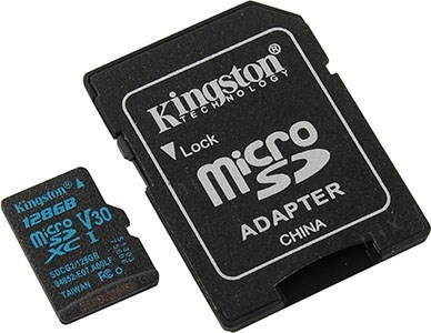 Kingston SDCG2/128GB microSDXC Memory Card 128Gb V30 UHS-I U3 + microSD--SD Adapter