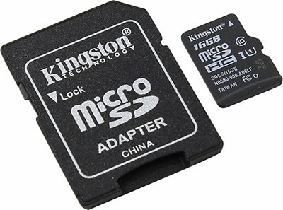 Kingston SDCS/16GB microSDHC Memory Card 16Gb UHS-I U1 + microSD--SD Adapter