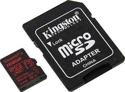 Kingston SDCR/128GB microSDXC Memory Card 128Gb A1 V30 UHS-I U3 + microSD--SD Adapter