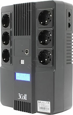 UPS 650VA 3Cott Cascade Line 3Cott-650-CDL    / RJ45, USB, LCD
