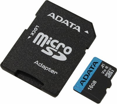 ADATA Premier AUSDH16GUICL10A1-RA1 microSDHC Memory Card 16Gb A1 V10 UHS-I U1 + microSD--SD Adapter