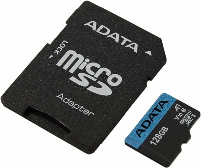 ADATA Premier AUSDX128GUICL10A1-RA1 microSDXC Memory Card 128Gb A1 V10 UHS-I U1 + microSD--SD Adapter