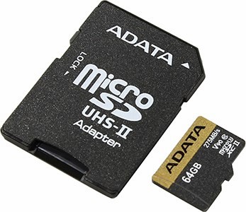 ADATA Premier ONE AUSDX64GUII3CL10-CA1 microSDXC Memory Card 64Gb V90 UHS-II U3+ microSD--SD Adapter