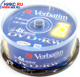DVD+RW Disc Verbatim 4.7Gb 4x . 25    43489