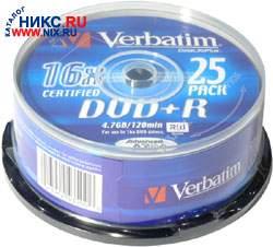DVD+R Disc Verbatim 4.7Gb 16x . 25    43500