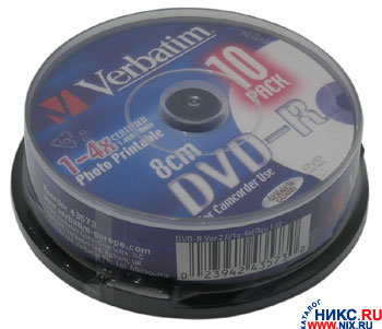 Mini DVD-R Disc Verbatim 1.4Gb 4x . 10   , printable 43573
