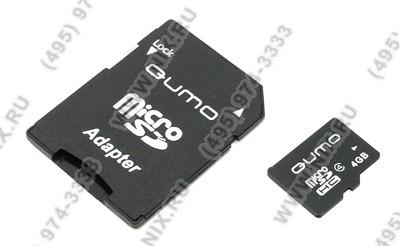 Qumo QM4GMICSDHC4 microSDHC 4Gb Class4 + microSD--SD Adapter