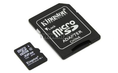 Kingston SDC4/32GB microSDHC Memory Card 32Gb Class4 + microSD--SD Adapter
