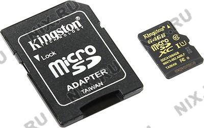 Kingston SDCA10/64GB microSDXC Memory Card 64Gb UHS-I microSD--SD Adapter