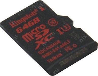 Kingston SDCA3/64GBSP microSDXC Memory Card 64Gb UHS-I U3
