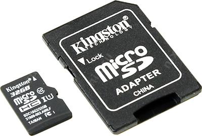 Kingston SDC10G2/32GB microSDHC Memory Card 32Gb UHS-I U1 Class10 + microSD--SD Adapter