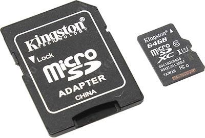 Kingston SDC10G2/64GB microSDXC Memory Card 64Gb UHS-I U1 Class10 + microSD--SD Adapter