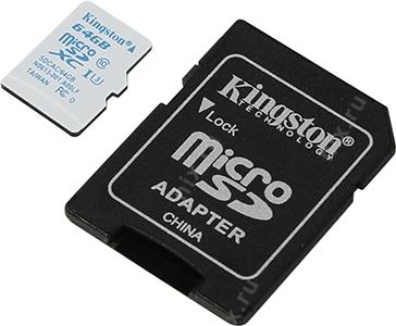 Kingston SDCAC/64GB microSDXC Memory Card 64Gb UHS-I U3 + microSD--SD Adapter