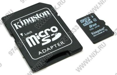 Kingston SDC4/8GB microSDHC Memory Card 8Gb Class4 + microSD--SD Adapter
