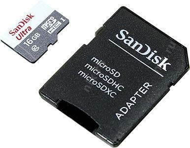 SanDisk Ultra SDSQUNB-016G-GN3MA microSDHC Memory Card 16Gb UHS-I U1 Class10 + microSD-- SD Adapter